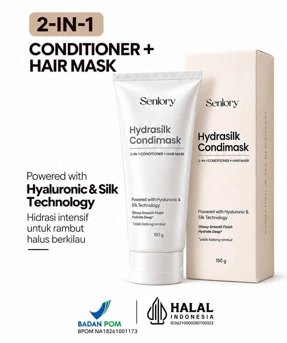 Senlory HydraSilk Condimask 2-in-1 conditioner + hair mask, tube dan kotak, BPOM NA18261001173, Halal ID36210000280700322