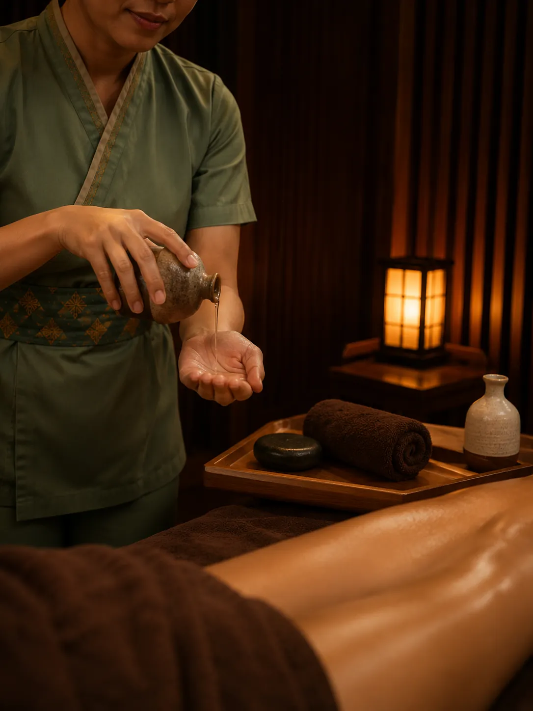 Body massage with warm oil
