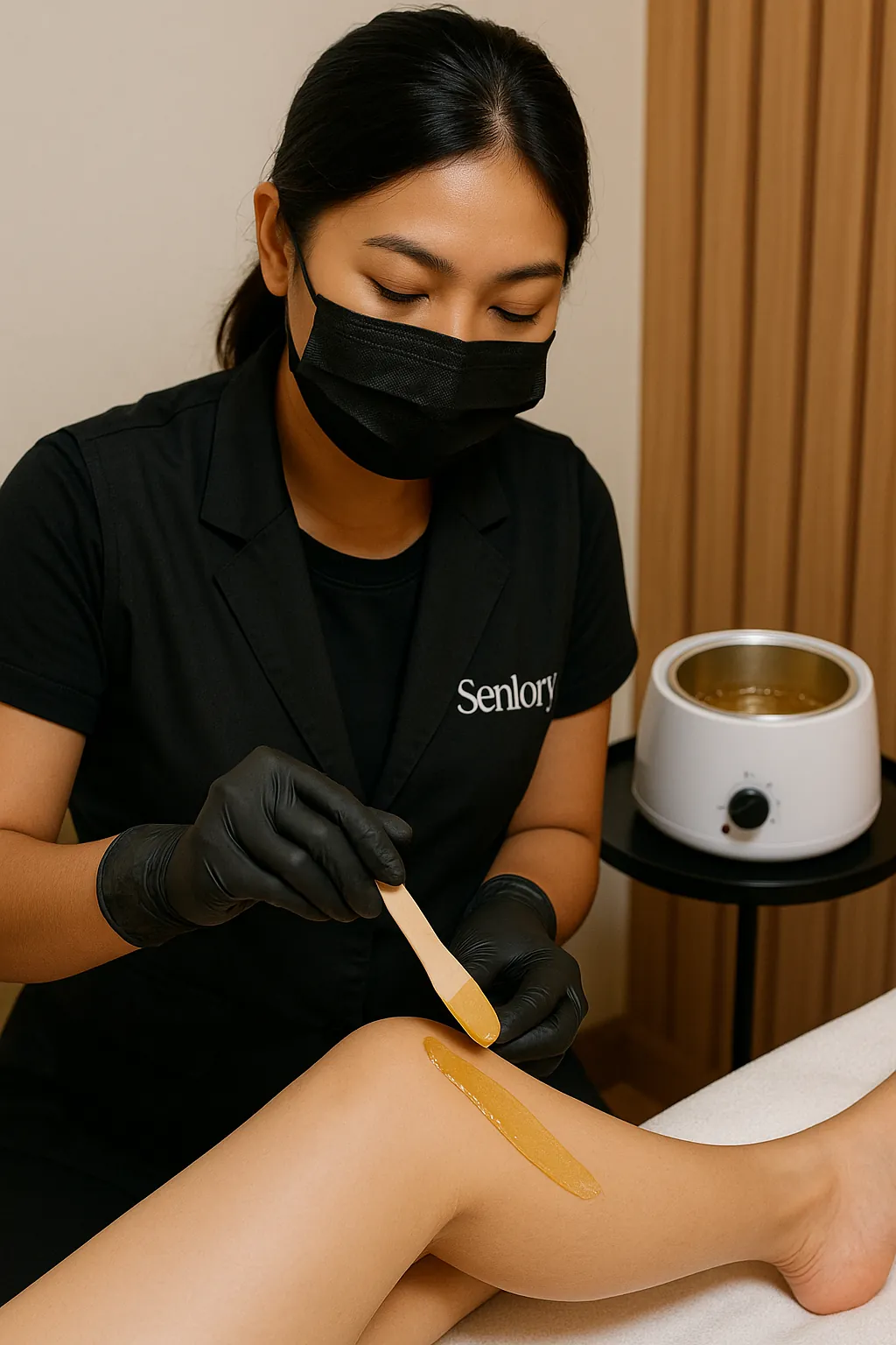A Senlory therapist doing a leg wax